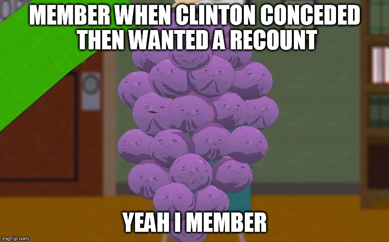 clinton recount | MEMBER WHEN CLINTON CONCEDED THEN WANTED A RECOUNT; YEAH I MEMBER | image tagged in clinton | made w/ Imgflip meme maker