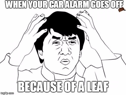 everytime | WHEN YOUR CAR ALARM GOES OFF; BECAUSE OF A LEAF | image tagged in memes,jackie chan wtf,scumbag | made w/ Imgflip meme maker