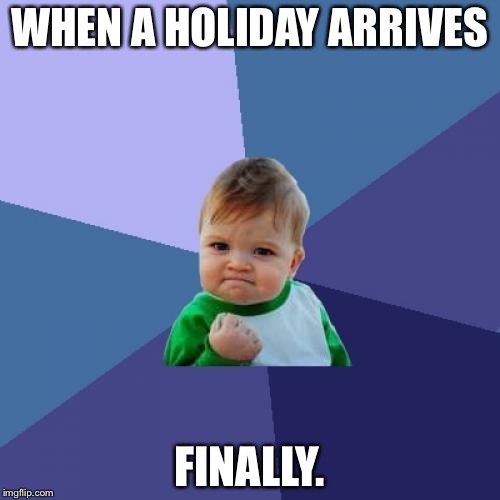 Success Kid | WHEN A HOLIDAY ARRIVES; FINALLY. | image tagged in memes,success kid | made w/ Imgflip meme maker