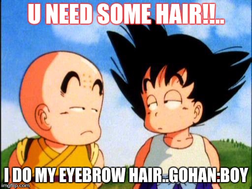 Kid Goku | U NEED SOME HAIR!!.. I DO MY EYEBROW HAIR..GOHAN:BOY | image tagged in kid goku | made w/ Imgflip meme maker