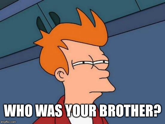 Futurama Fry Meme | WHO WAS YOUR BROTHER? | image tagged in memes,futurama fry | made w/ Imgflip meme maker