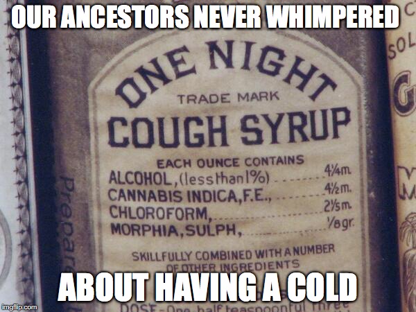 OUR ANCESTORS NEVER WHIMPERED; ABOUT HAVING A COLD | image tagged in medicine,history,illness | made w/ Imgflip meme maker