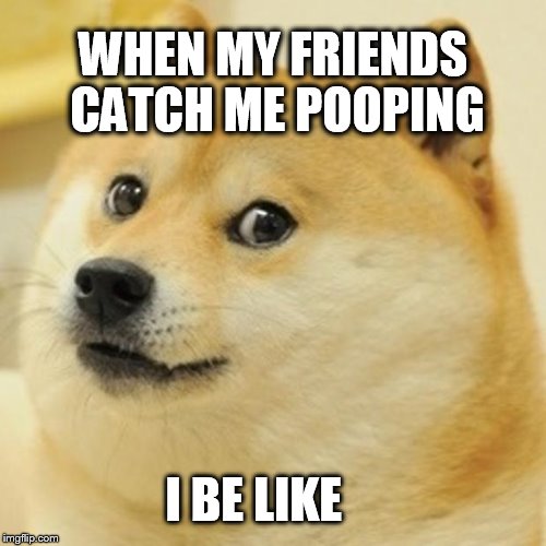 Doge | WHEN MY FRIENDS CATCH ME POOPING; I BE LIKE | image tagged in memes,doge | made w/ Imgflip meme maker