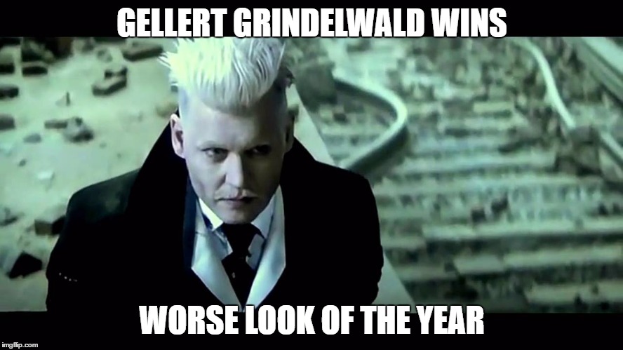 Grindelwald's look | GELLERT GRINDELWALD WINS; WORSE LOOK OF THE YEAR | image tagged in memes | made w/ Imgflip meme maker