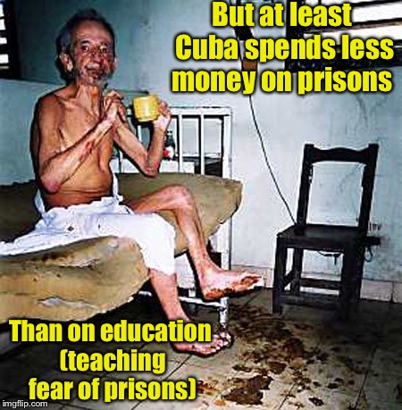 But at least Cuba spends less money on prisons Than on education (teaching fear of prisons) | made w/ Imgflip meme maker