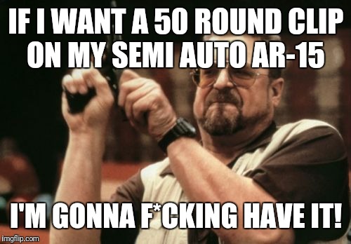 Am I The Only One Around Here Meme | IF I WANT A 50 ROUND CLIP ON MY SEMI AUTO AR-15 I'M GONNA F*CKING HAVE IT! | image tagged in memes,am i the only one around here | made w/ Imgflip meme maker