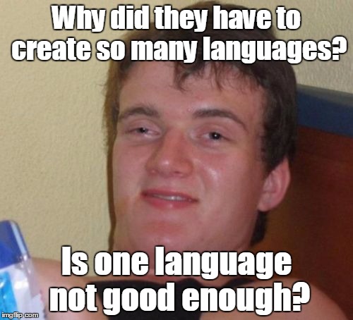 10 Guy Meme | Why did they have to create so many languages? Is one language not good enough? | image tagged in memes,10 guy,trhtimmy | made w/ Imgflip meme maker