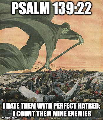 PSALM 139:22; I HATE THEM WITH PERFECT HATRED: I COUNT THEM MINE ENEMIES | image tagged in the grim reaper | made w/ Imgflip meme maker