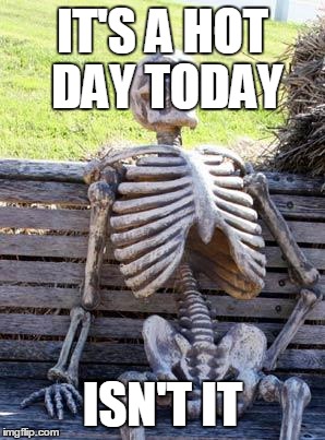 Waiting Skeleton Meme | IT'S A HOT DAY TODAY; ISN'T IT | image tagged in memes,waiting skeleton | made w/ Imgflip meme maker