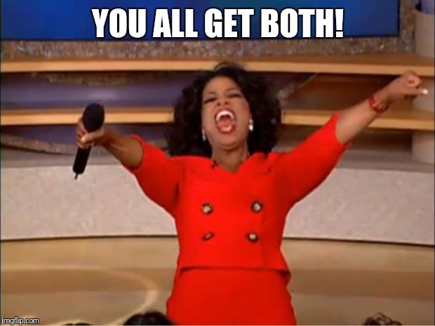 Oprah You Get A Meme | YOU ALL GET BOTH! | image tagged in memes,oprah you get a | made w/ Imgflip meme maker