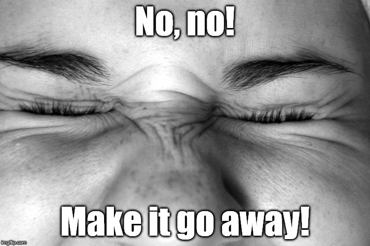 Ewww, I can't watch. | No, no! Make it go away! | image tagged in ewww i can't watch. | made w/ Imgflip meme maker