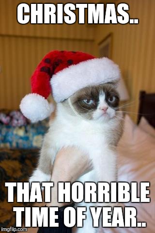 Grumpy Cat Christmas | CHRISTMAS.. THAT HORRIBLE TIME OF YEAR.. | image tagged in memes,grumpy cat christmas,grumpy cat | made w/ Imgflip meme maker