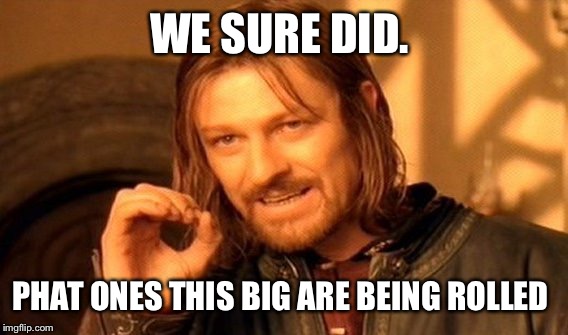 One Does Not Simply Meme | WE SURE DID. PHAT ONES THIS BIG ARE BEING ROLLED | image tagged in memes,one does not simply | made w/ Imgflip meme maker