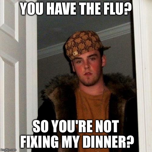 Scumbag Steve Meme | YOU HAVE THE FLU? SO YOU'RE NOT FIXING MY DINNER? | image tagged in memes,scumbag steve | made w/ Imgflip meme maker