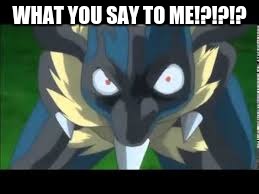Pissed off lucario | WHAT YOU SAY TO ME!?!?!? | image tagged in lucario,trigger,triggred,mad,prepare your anus | made w/ Imgflip meme maker