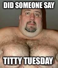 Titty Tuesday  | DID SOMEONE SAY; TITTY TUESDAY | image tagged in titties,titty tuesday,nice titties,titts,funny memes,memes | made w/ Imgflip meme maker