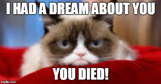 Grumpy's dream | I HAD A DREAM ABOUT YOU; YOU DIED! | image tagged in kill yourself guy | made w/ Imgflip meme maker