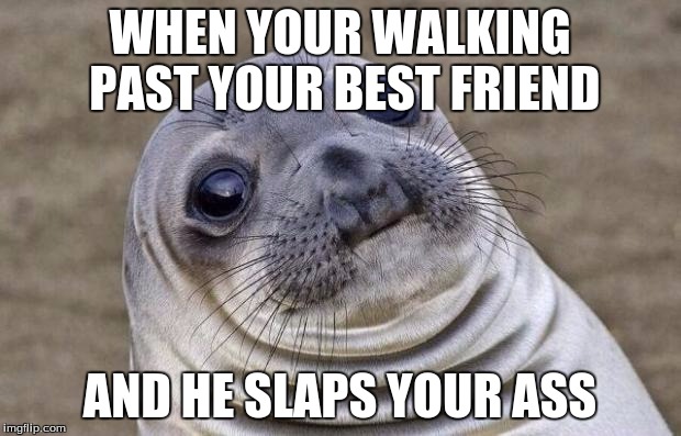 Awkward Moment Sealion | WHEN YOUR WALKING PAST YOUR BEST FRIEND; AND HE SLAPS YOUR ASS | image tagged in memes,awkward moment sealion | made w/ Imgflip meme maker