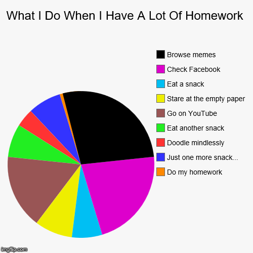 image tagged in funny,pie charts,homework,procrastination | made w/ Imgflip chart maker