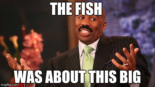 Dat fish do lol haha memes | THE FISH; WAS ABOUT THIS BIG | image tagged in memes,steve harvey,fish,funny,penis,dicksoutforharambe | made w/ Imgflip meme maker