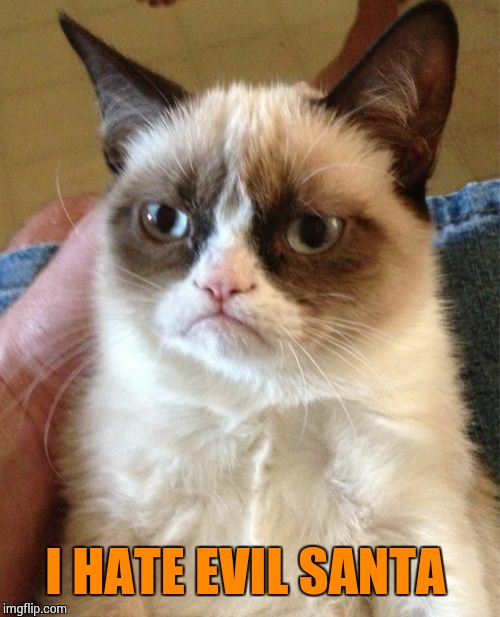 Grumpy Cat Meme | I HATE EVIL SANTA | image tagged in memes,grumpy cat | made w/ Imgflip meme maker