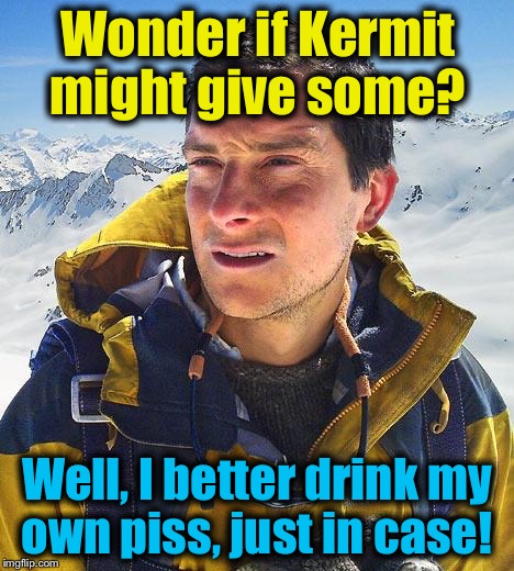 Wonder if Kermit might give some? Well, I better drink my own piss, just in case! | made w/ Imgflip meme maker
