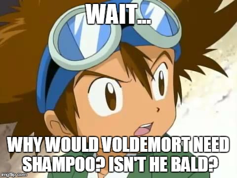 WAIT... WHY WOULD VOLDEMORT NEED SHAMPOO? ISN'T HE BALD? | made w/ Imgflip meme maker