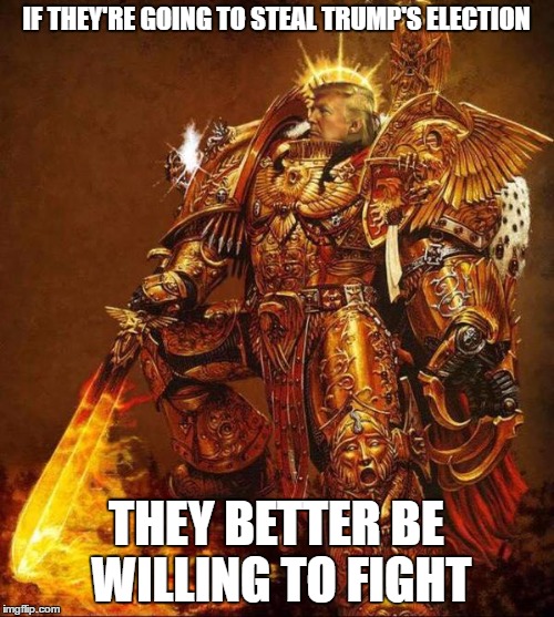 IF THEY'RE GOING TO STEAL TRUMP'S ELECTION THEY BETTER BE WILLING TO FIGHT | image tagged in trump flame warrior | made w/ Imgflip meme maker