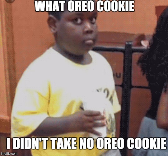 WHAT OREO COOKIE; I DIDN'T TAKE NO OREO COOKIE | image tagged in kidd that stole the last | made w/ Imgflip meme maker