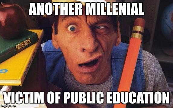 Math_Challenged | ANOTHER MILLENIAL; VICTIM OF PUBLIC EDUCATION | image tagged in math_challenged | made w/ Imgflip meme maker