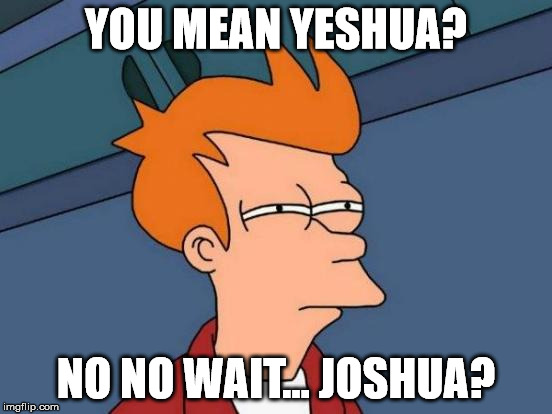 Futurama Fry Meme | YOU MEAN YESHUA? NO NO WAIT... JOSHUA? | image tagged in memes,futurama fry | made w/ Imgflip meme maker