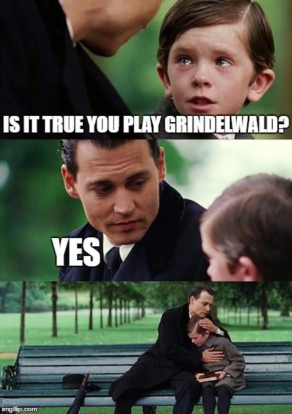 Finding Neverland | IS IT TRUE YOU PLAY GRINDELWALD? YES | image tagged in memes,finding neverland | made w/ Imgflip meme maker