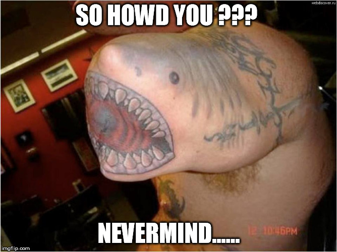 SO HOWD YOU ??? NEVERMIND...... | image tagged in shark arm | made w/ Imgflip meme maker