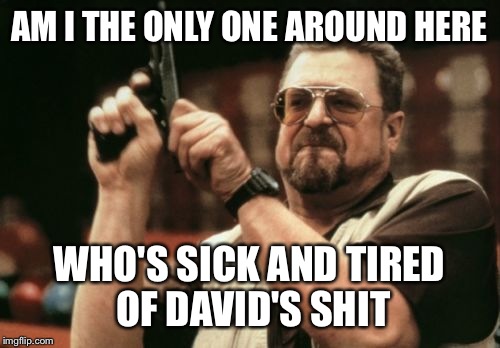 Am I The Only One Around Here Meme | AM I THE ONLY ONE AROUND HERE; WHO'S SICK AND TIRED OF DAVID'S SHIT | image tagged in memes,am i the only one around here | made w/ Imgflip meme maker