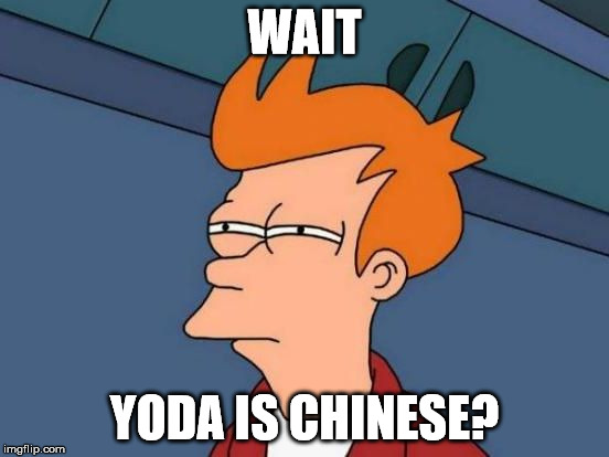 Futurama Fry Reverse | WAIT YODA IS CHINESE? | image tagged in futurama fry reverse | made w/ Imgflip meme maker