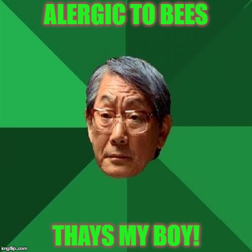 High Expectations Asian Father | ALERGIC TO BEES; THAYS MY BOY! | image tagged in memes,high expectations asian father | made w/ Imgflip meme maker