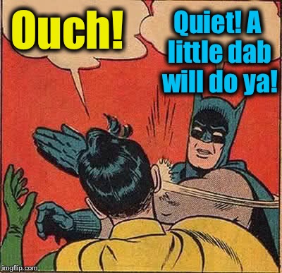 Batman Slapping Robin Meme | Ouch! Quiet! A little dab will do ya! | image tagged in memes,batman slapping robin | made w/ Imgflip meme maker