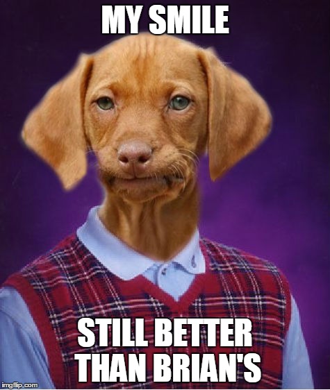 Bad Luck Raydog | MY SMILE; STILL BETTER THAN BRIAN'S | image tagged in bad luck raydog | made w/ Imgflip meme maker