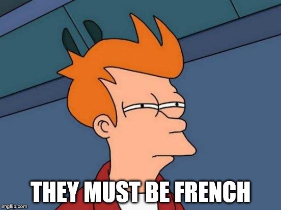 Futurama Fry Meme | THEY MUST BE FRENCH | image tagged in memes,futurama fry | made w/ Imgflip meme maker