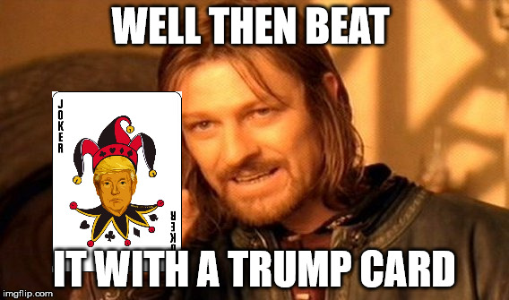 One Does Not Simply Meme | WELL THEN BEAT IT WITH A TRUMP CARD | image tagged in memes,one does not simply | made w/ Imgflip meme maker