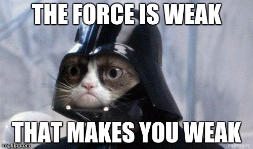 Grumpy Cat Star Wars | THE FORCE IS WEAK; THAT MAKES YOU WEAK | image tagged in memes,grumpy cat star wars,grumpy cat | made w/ Imgflip meme maker