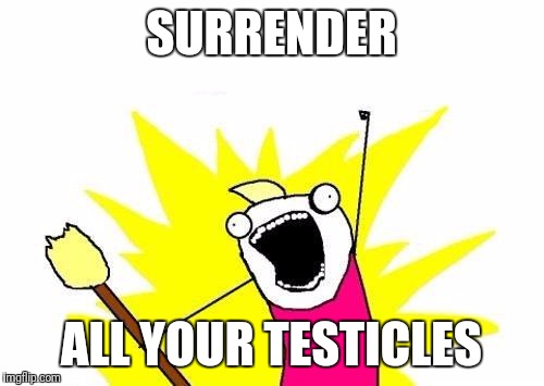 X All The Y | SURRENDER; ALL YOUR TESTICLES | image tagged in memes,x all the y | made w/ Imgflip meme maker