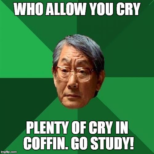 WHO ALLOW YOU CRY PLENTY OF CRY IN COFFIN. GO STUDY! | made w/ Imgflip meme maker