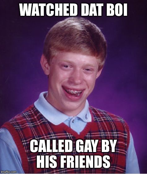 Bad Luck Brian | WATCHED DAT BOI; CALLED GAY BY HIS FRIENDS | image tagged in memes,bad luck brian | made w/ Imgflip meme maker