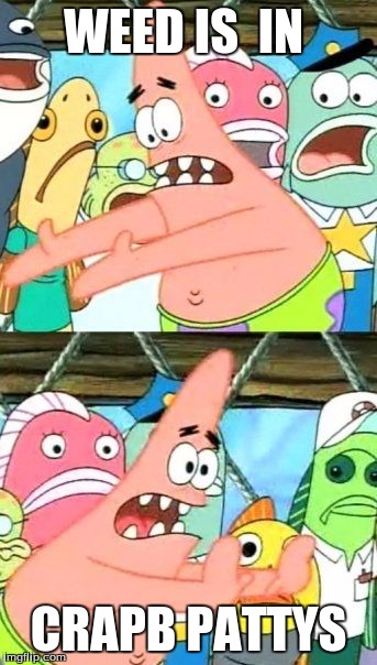 Put It Somewhere Else Patrick | WEED IS  IN; CRAPB PATTYS | image tagged in memes,put it somewhere else patrick | made w/ Imgflip meme maker