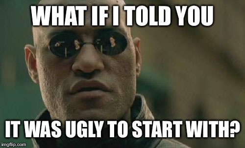 Matrix Morpheus Meme | WHAT IF I TOLD YOU IT WAS UGLY TO START WITH? | image tagged in memes,matrix morpheus | made w/ Imgflip meme maker