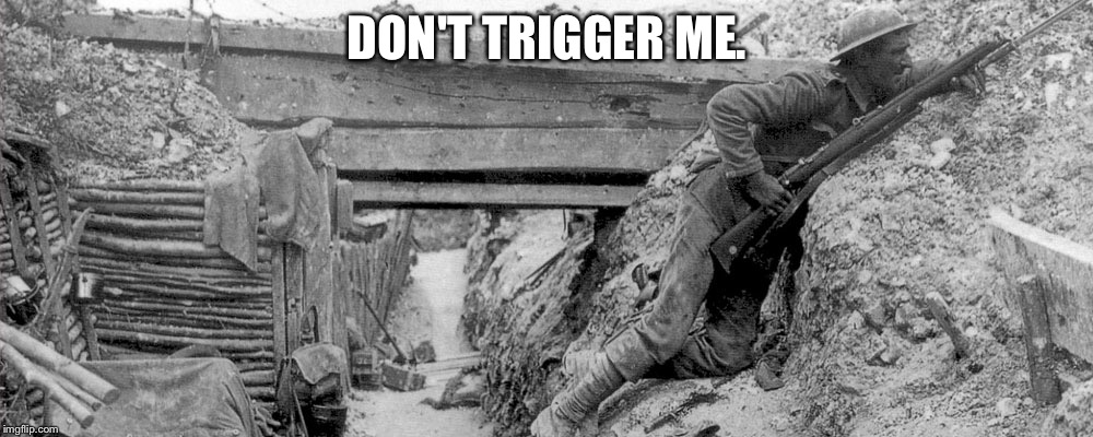 Trenches | DON'T TRIGGER ME. | image tagged in trenches | made w/ Imgflip meme maker