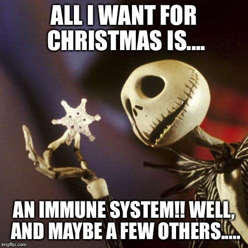 Nightmare Before Christmas | ALL I WANT FOR CHRISTMAS IS.... AN IMMUNE SYSTEM!! WELL, AND MAYBE A FEW OTHERS..... | image tagged in nightmare before christmas | made w/ Imgflip meme maker