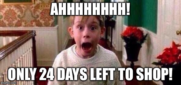 Christmas | AHHHHHHHH! ONLY 24 DAYS LEFT TO SHOP! | image tagged in christmas | made w/ Imgflip meme maker