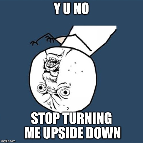 Y U No Meme | Y U NO; STOP TURNING ME UPSIDE DOWN | image tagged in memes,y u no | made w/ Imgflip meme maker